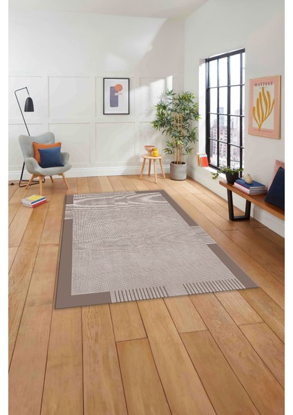 Baskılı Modern Sade Çerçeve Model Yıkanabilir Kaymaz Yolluk Mutfak Salon Halısı, MODERN-183-VİZON, indirimleri