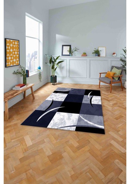 Baskılı Modern Çerçeveli Kare Yıkanabilir Kaymaz Yolluk Mutfak Salon Halısı, MODERN-186-LACİVERT, fiyatları