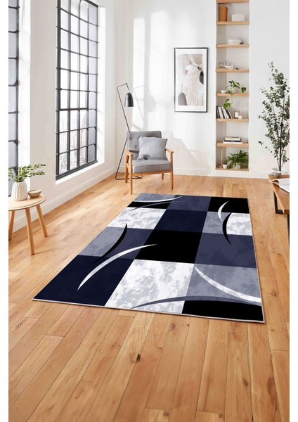 Baskılı Modern Çerçeveli Kare Yıkanabilir Kaymaz Yolluk Mutfak Salon Halısı, MODERN-186-LACİVERT, modelleri