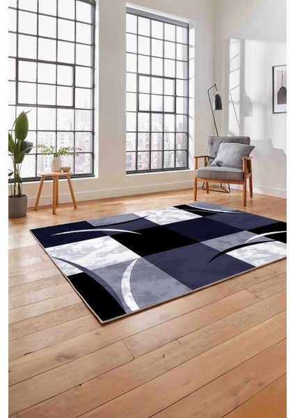 Baskılı Modern Çerçeveli Kare Yıkanabilir Kaymaz Yolluk Mutfak Salon Halısı, MODERN-186-LACİVERT, fırsatları