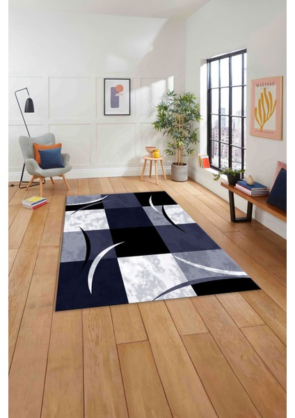 Baskılı Modern Çerçeveli Kare Yıkanabilir Kaymaz Yolluk Mutfak Salon Halısı, MODERN-186-LACİVERT, indirimleri