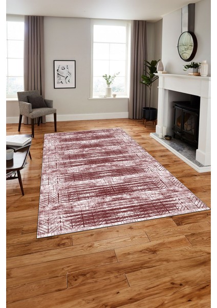 Baskılı Modern Zigzag Modelli Yıkanabilir Kaymaz Yolluk Mutfak Salon Halısı, MODERN-205-BORDO,