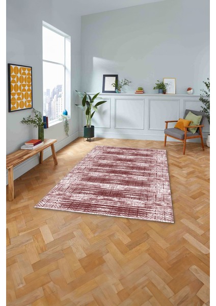 Baskılı Modern Zigzag Modelli Yıkanabilir Kaymaz Yolluk Mutfak Salon Halısı, MODERN-205-BORDO,