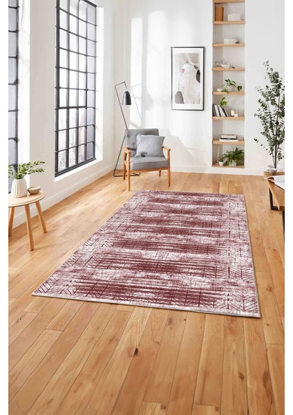 Baskılı Modern Zigzag Modelli Yıkanabilir Kaymaz Yolluk Mutfak Salon Halısı, MODERN-205-BORDO,