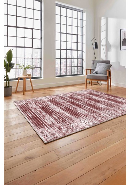 Baskılı Modern Zigzag Modelli Yıkanabilir Kaymaz Yolluk Mutfak Salon Halısı, MODERN-205-BORDO,
