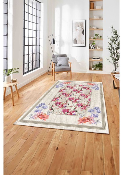 Baskılı Modern Çerçeveli Çiçekli Yıkanabilir Kaymaz Yolluk Mutfak Salon Halısı, MODERN-209-RENKLİ, modelleri