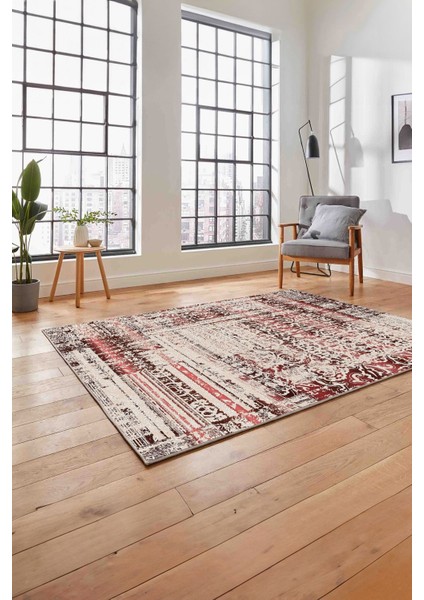 Baskılı Modern Klasik Görünümlü Yıkanabilir Kaymaz Yolluk Mutfak Salon Halısı, MODERN-195-BORDO, fırsatları