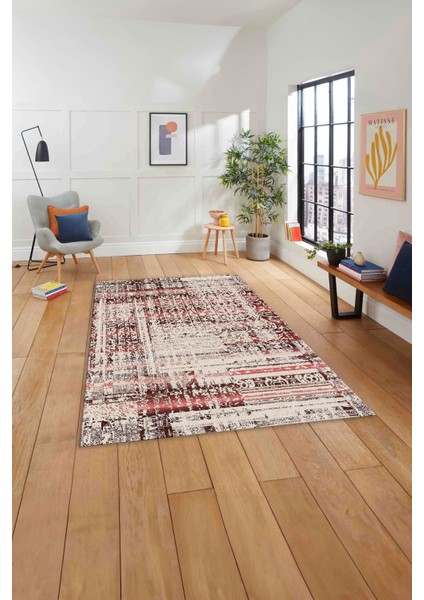 Baskılı Modern Klasik Görünümlü Yıkanabilir Kaymaz Yolluk Mutfak Salon Halısı, MODERN-195-BORDO, indirimleri