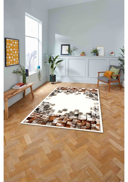 Baskılı Modern Duvar Motifli Yıkanabilir Kaymaz Yolluk Mutfak Salon Halısı, MODERN-202-TURUNCU, fiyatları