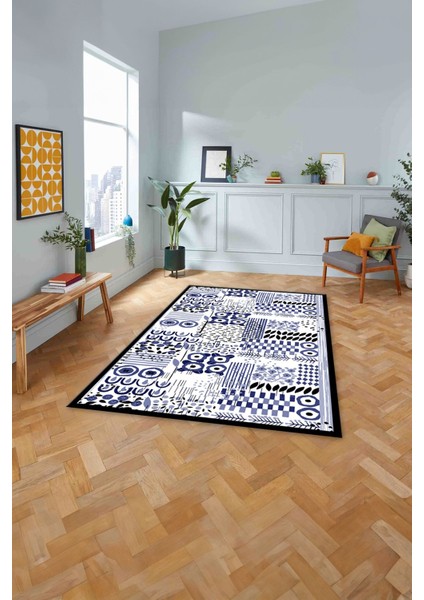 Dijital Baskılı Modern Desen Yıkanabilir Kaymaz Yolluk Mutfak Salon Halısı, MODERN-216-LACİVERT, fiyatları