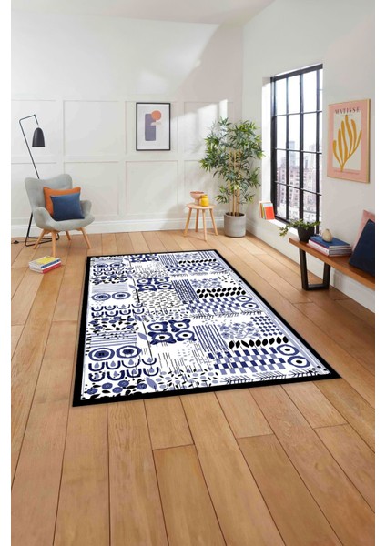 Dijital Baskılı Modern Desen Yıkanabilir Kaymaz Yolluk Mutfak Salon Halısı, MODERN-216-LACİVERT, indirimleri