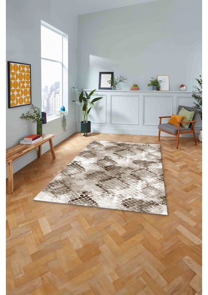 Baskılı Modern Kare Motifli Yıkanabilir Kaymaz Yolluk Mutfak Salon Halısı, MODERN-211-KAHVE, fiyatları