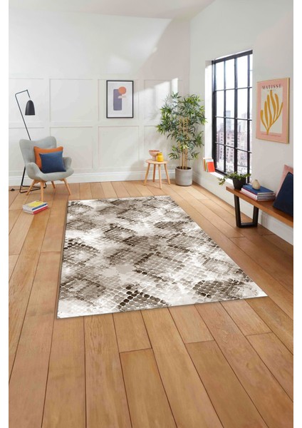 Baskılı Modern Kare Motifli Yıkanabilir Kaymaz Yolluk Mutfak Salon Halısı, MODERN-211-KAHVE, indirimleri