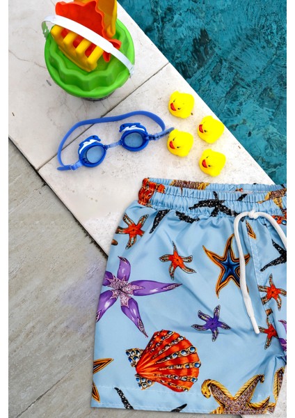Erkek Çocuk Deniz Yıldızı Baskılı Bel Bağcıklı Deniz Şortu fiyatları