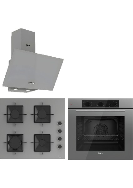QBL62CPR - SS208CPR -D088 60 cm Gri Cam Turbolu Ankastre Set