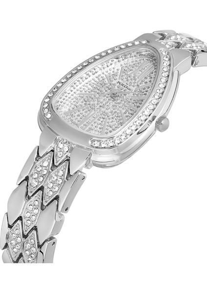 Yılan Desen Taşlı Kadın Kol Saati Zirkon Taşlı Baget Bileklik Kombin Gümüş Renk PL-1520B2 fiyatları