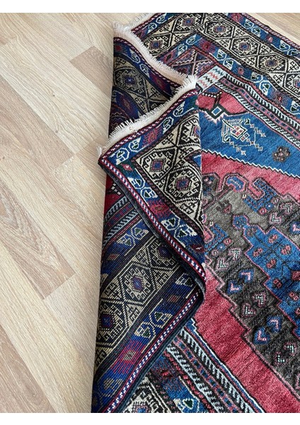 110X203 cm El Dokuma Nostaljik Kilim, Kırmız-Mavi Türk Halısı, Harika Kondisyonlu Uşak Halısı fırsatları