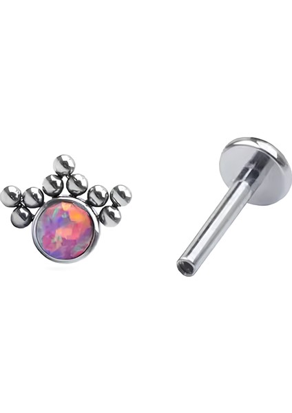F136 Titanyum Opal Taşlı Crown Model Tragus Piercing - Tragus, Helix Titanyum Piercing