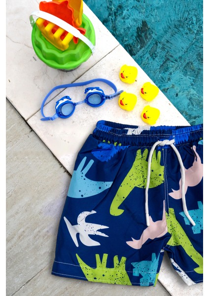 Erkek Çocuk Büyük Dinazor Baskılı Bel Bağcıklı Deniz Şortu fiyatları