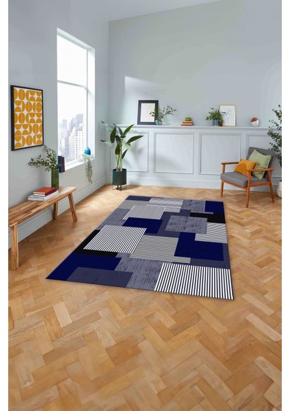 Baskılı Modern Sade Dekoratif Yıkanabilir Kaymaz Yolluk Mutfak Salon Halısı, Modern-141-Lacivert, fiyatları