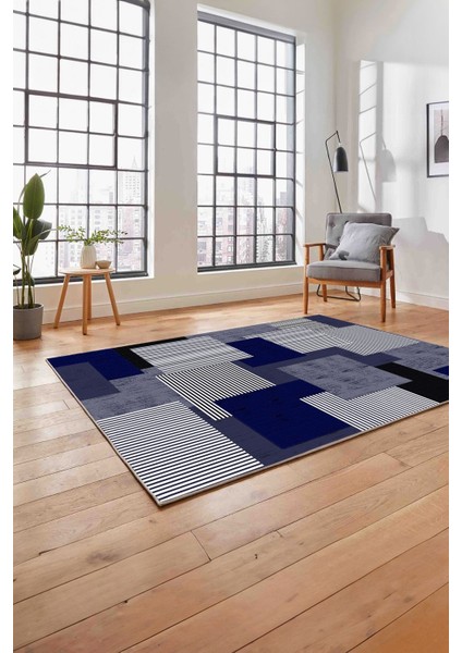 Baskılı Modern Sade Dekoratif Yıkanabilir Kaymaz Yolluk Mutfak Salon Halısı, Modern-141-Lacivert, fırsatları