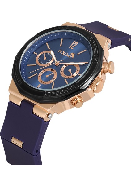Kauçuk Kordon Metal Kasa Erkek Kol Saati Lacivert Bakır Renk PL-0973E3X