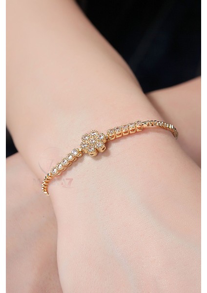 Tek Sıra Lüx Taşlı Kadın Kol Saati Zirkon Taşlı Çiçek Bileklik Gold-Yeşil PL-1490B3 modelleri