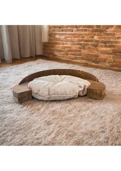Kedi - Köpek Yatağı Madrid Model 50x50 cm Ceviz Renk Şık Tasarım Rahat Minder Yatak Dahil