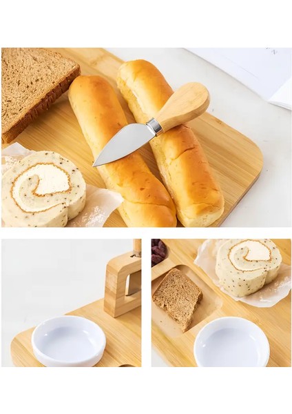 Bambu Saplı Çelik Peynir Bıçağı Seti | 4'lü Bıçak Seti Tereyağı,peynir Bıçağı Spatula Çatal Set