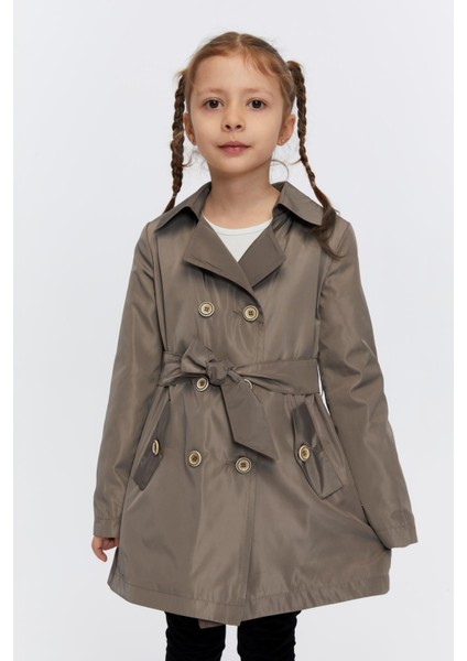 Belden Bağlamalı Kız Çocuk Trençkot 51316