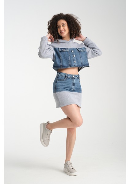 Kadın Denim Etekli Takım 1077 modelleri