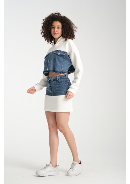 Kadın Denim Etekli Takım 1077 modelleri