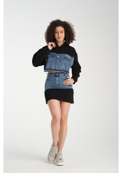 Kadın Denim Etekli Takım 1077 modelleri