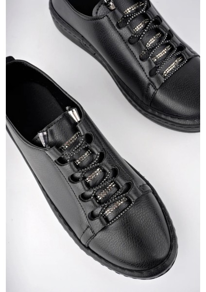 Kadın Spor Ayakkabı Suni Deri Siyah Günlük Kullanım İçin Düz Tabanlı Tasarım indirimleri