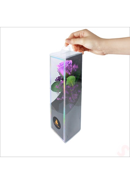 Pvc Kutulu Cipsolu Yapay Mor Gül - 25CM x 7cm