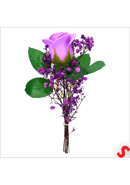 Pvc Kutulu Cipsolu Yapay Mor Gül - 25CM x 7cm