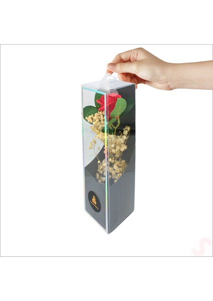 Pvc Kutulu Cipsolu Yapay Kırmızı Gül - 25CM x 7cm