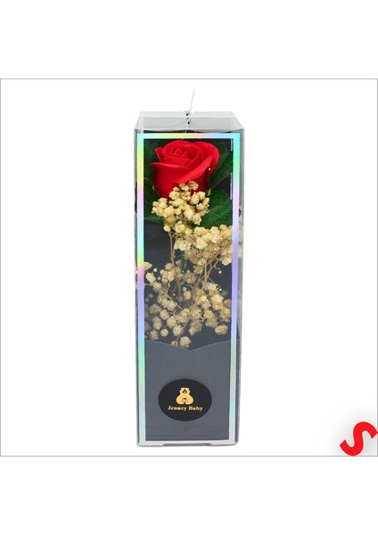 Pvc Kutulu Cipsolu Yapay Kırmızı Gül - 25CM x 7cm