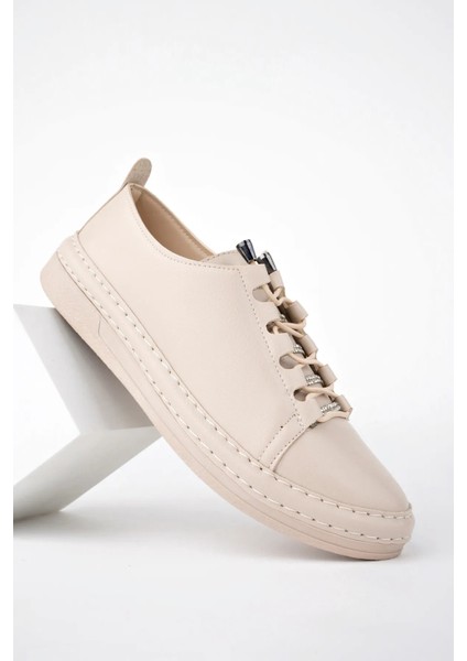 Kadın Bej Spor Ayakkabı Suni Deri Düz Taban Günlük Kullanım İçin Şık Tasarım fırsatları