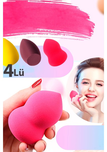 4 Adet Profesyonel Yüz Make-Up Makyaj Sürgeri Armut Şeklinde Tatlı Islak Kuru Kullanım