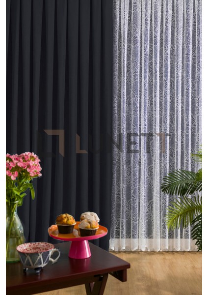 Kullanıma Hazır Siyah Renk Pilesiz Ekstraforlu Düz Dikim Fon Perde Tek Kanat 9208