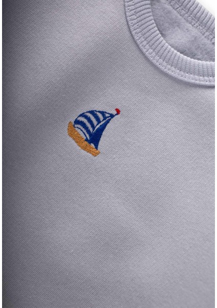 Yelken Nakışlı Sweatshirt Takım 0-2 Yaş Mavi