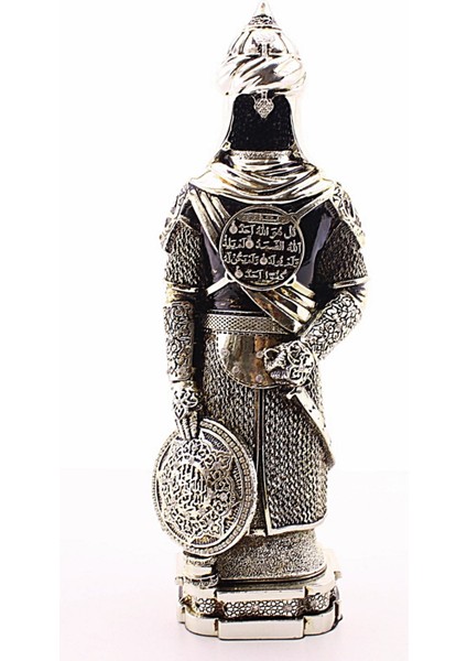 Zırhlı Cevşen Ayetli Asker Gümüş Biblo 3 Boyutlu Büyük Boy 32 CM-017