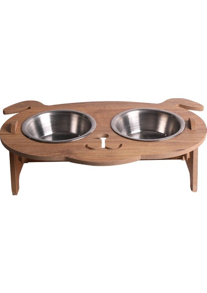 Köpek Mama Standı - Ahşap MDF - Eğimli Köpek Modeli - Çelik Kase - 2*350ml fiyatları
