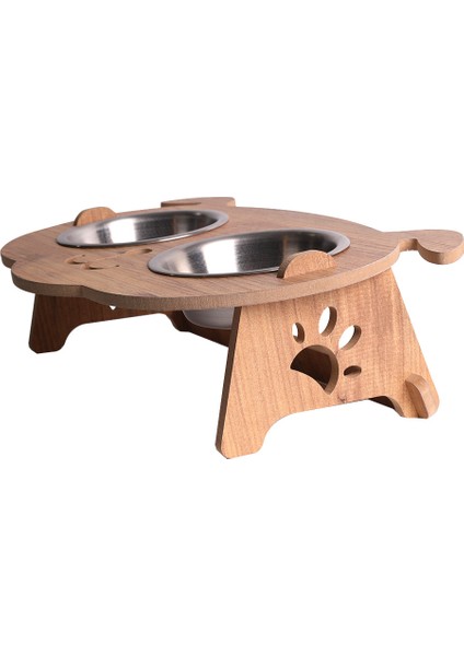 Köpek Mama Standı - Ahşap MDF - Eğimli Köpek Modeli - Çelik Kase - 2*350ml modelleri