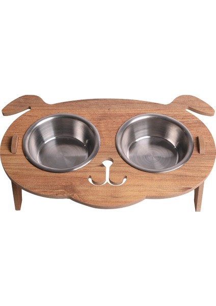 Köpek Mama Standı - Ahşap MDF - Eğimli Köpek Modeli - Çelik Kase - 2*350ml fırsatları