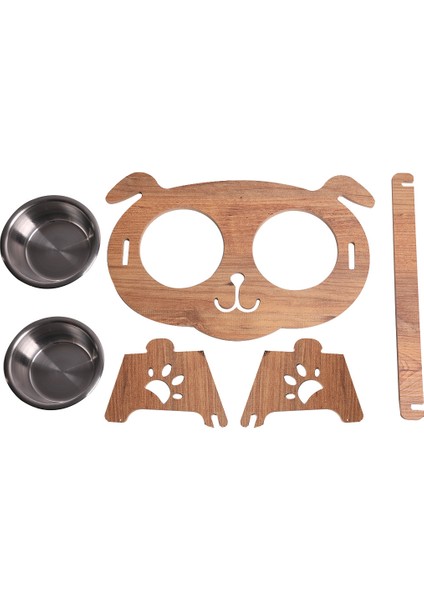 Köpek Mama Standı - Ahşap MDF - Eğimli Köpek Modeli - Çelik Kase - 2*350ml indirimleri