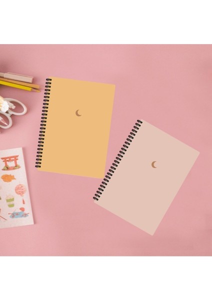 Defter Seti 10X13,5 cm 2'li Spiralli Defter Çizgisiz Defter Yellow And Powder Colour