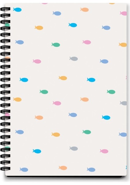 Defter 64 Yaprak Çizgili Karton Kapak Spiralli Defter Notebook 13,5X19,5 cm ( Fish )