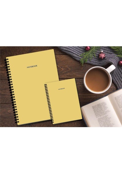 Sarı Çizgili Karton Kapak Spiralli Defter Notebook Defter 2'li 64 Yaprak